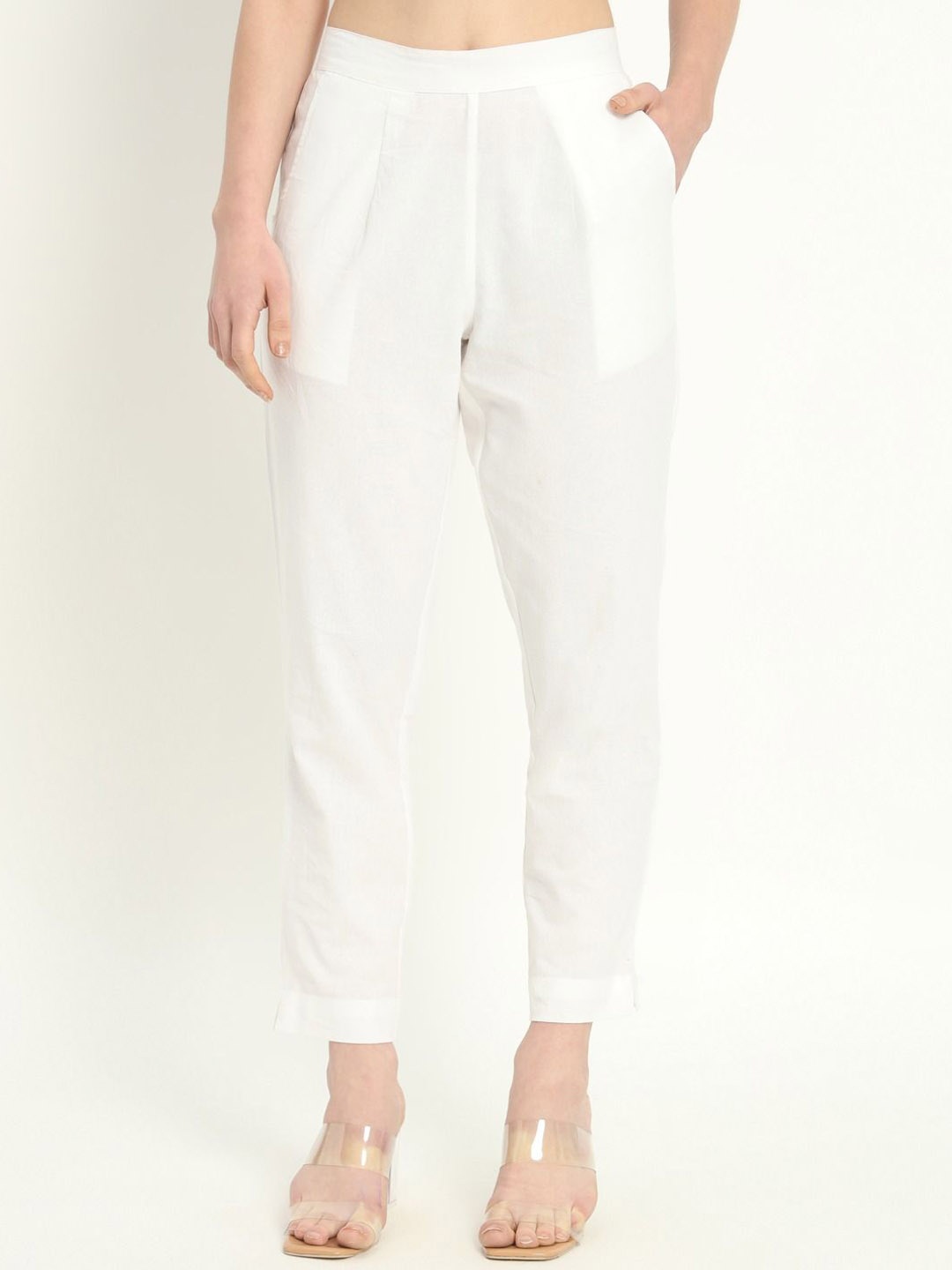 

SKYTICK Women Relaxed Regular Fit Mid-Rise Cotton Trouser, White