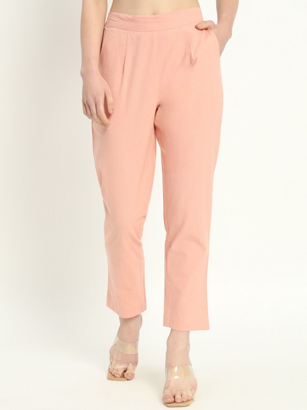 

SKYTICK Women Relaxed Cotton Regular Trousers, Peach