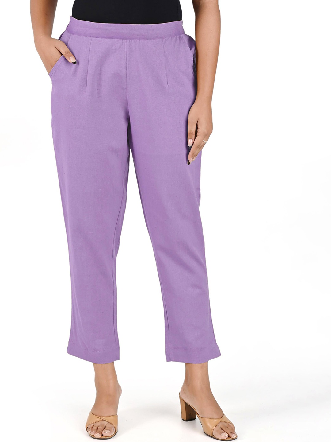 

SKYTICK Women Cotton Relaxed Regular Trousers, Lavender