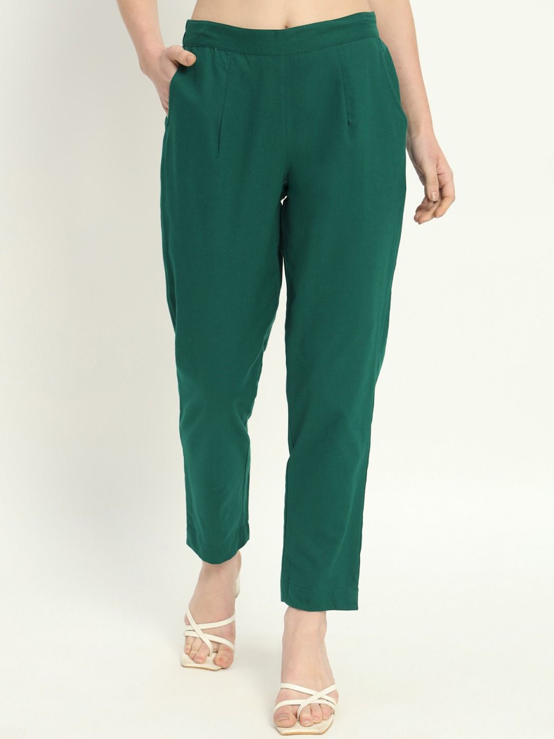 

SKYTICK Women Relaxed Regular Fit Mid-Rise Trousers, Green