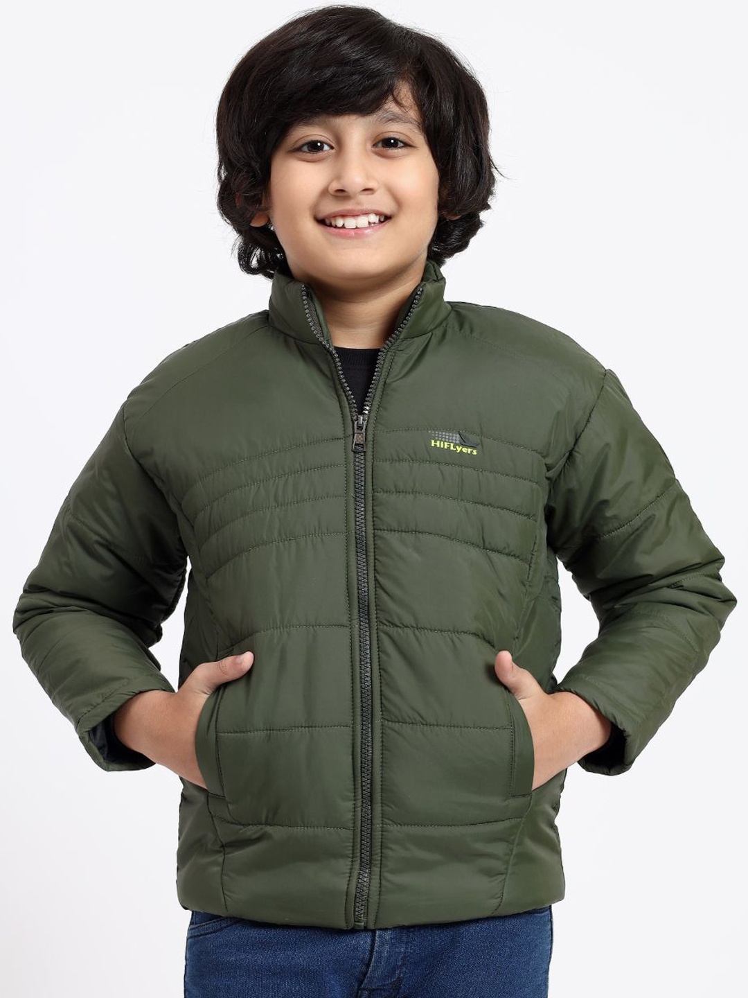 

HiFlyers Boys Mock Collar Solid Casual Lightweight Padded Jacket, Olive