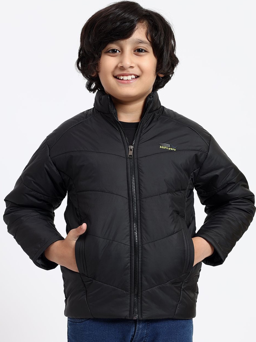 

HiFlyers Boys Mock Collar Solid Casual Lightweight Padded Jacket, Black