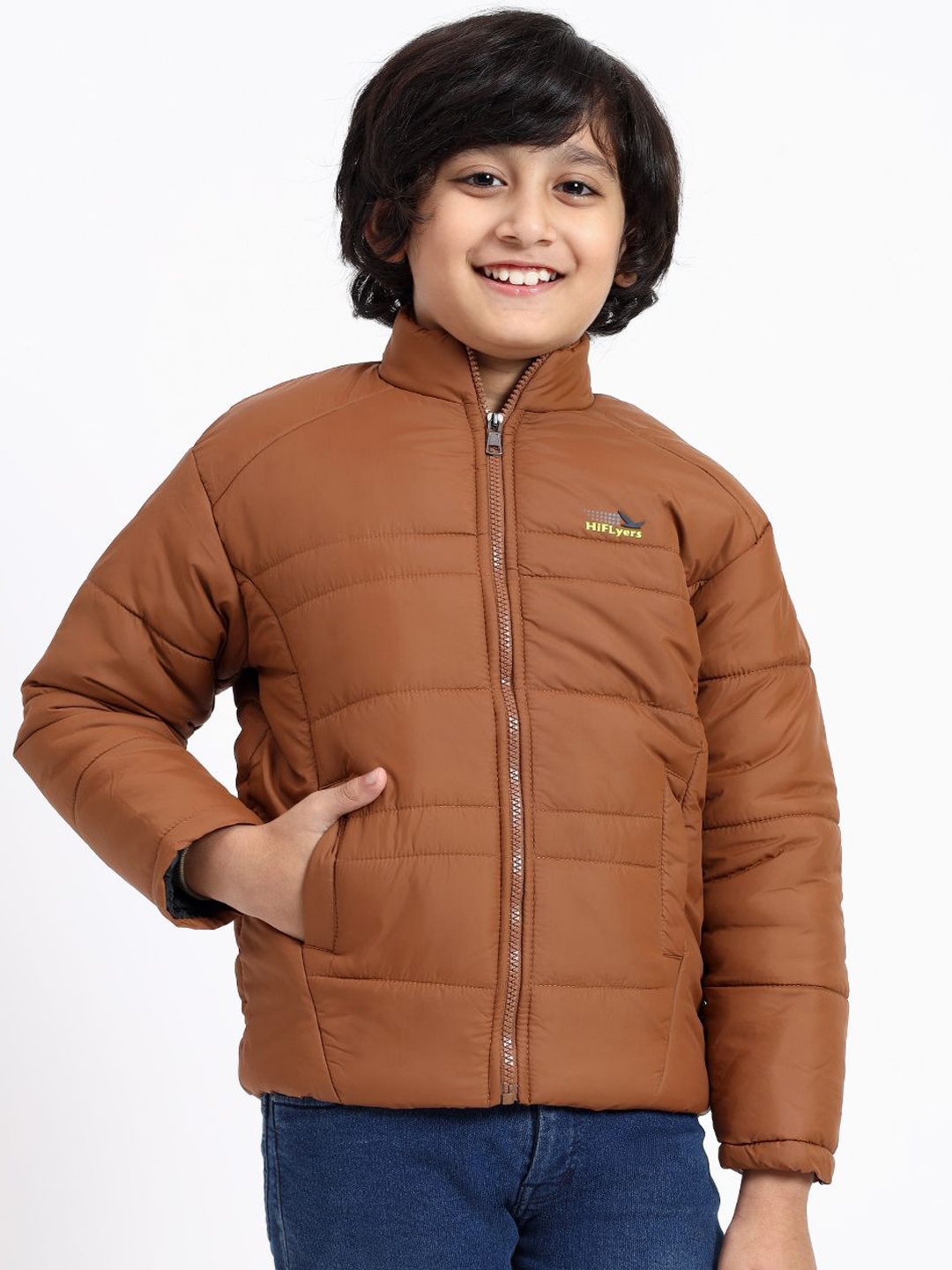 

HiFlyers Boys Mock Collar Solid Casual Lightweight Padded Jacket, Brown