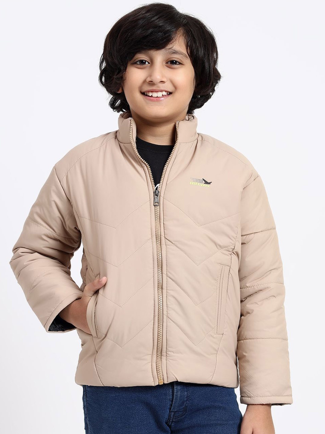 

HiFlyers Boys Mock Collar Solid Casual Lightweight Padded Jacket, Beige