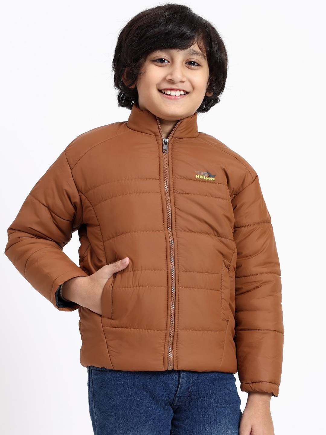

HiFlyers Boys Mock Collar Solid Casual Lightweight Padded Jacket, Brown
