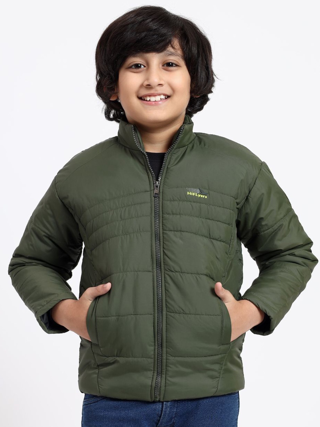 

HiFlyers Boys Mock Collar Solid Casual Lightweight Padded Jacket, Olive