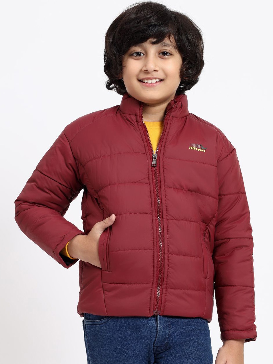 

HiFlyers Boys Mock Collar Solid Casual Lightweight Padded Jacket, Maroon