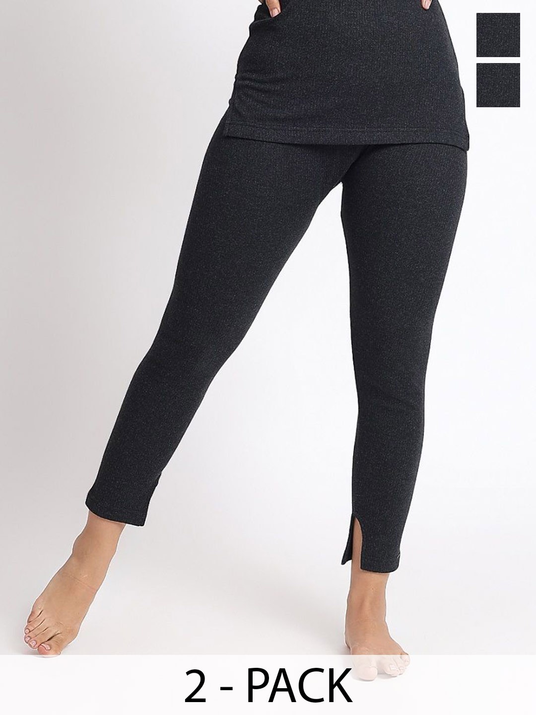 

T.T. Women Pack Of 2 Cotton Rich With Elastomeric Thermal Bottoms, Black
