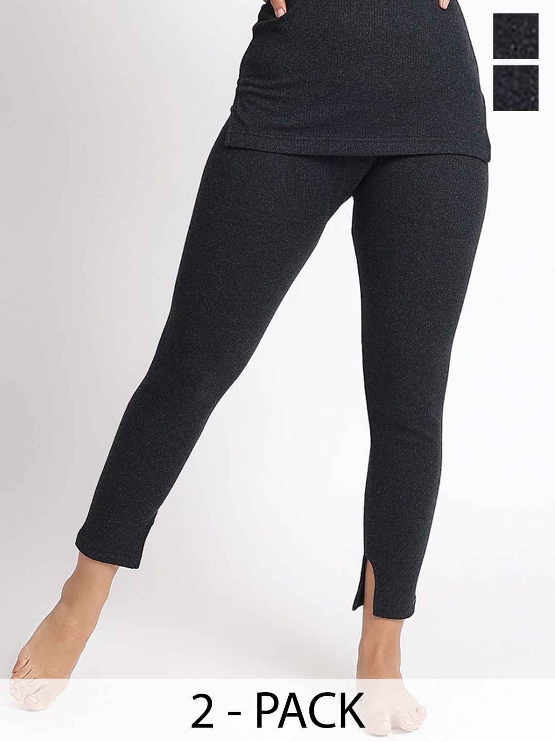 

T.T. Women Pack Of 2 Cotton Rich With Elastomeric Thermal Bottoms, Black