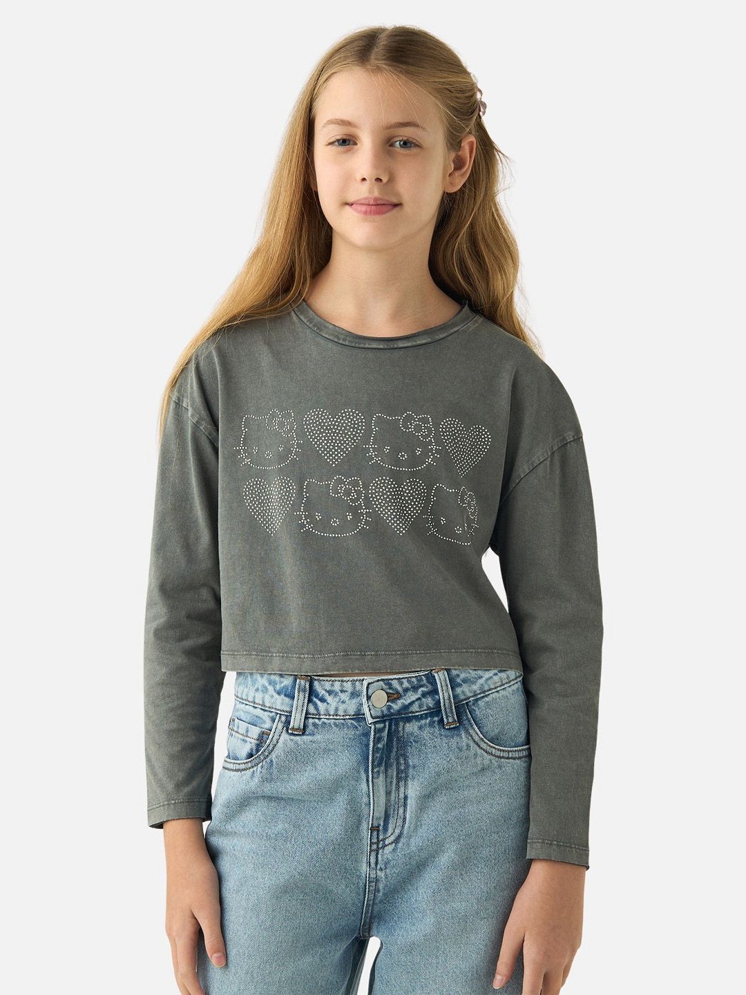 

Juniors by Babyshop Girls Graphic Printed Round Neck Cotton T-shirt, Grey