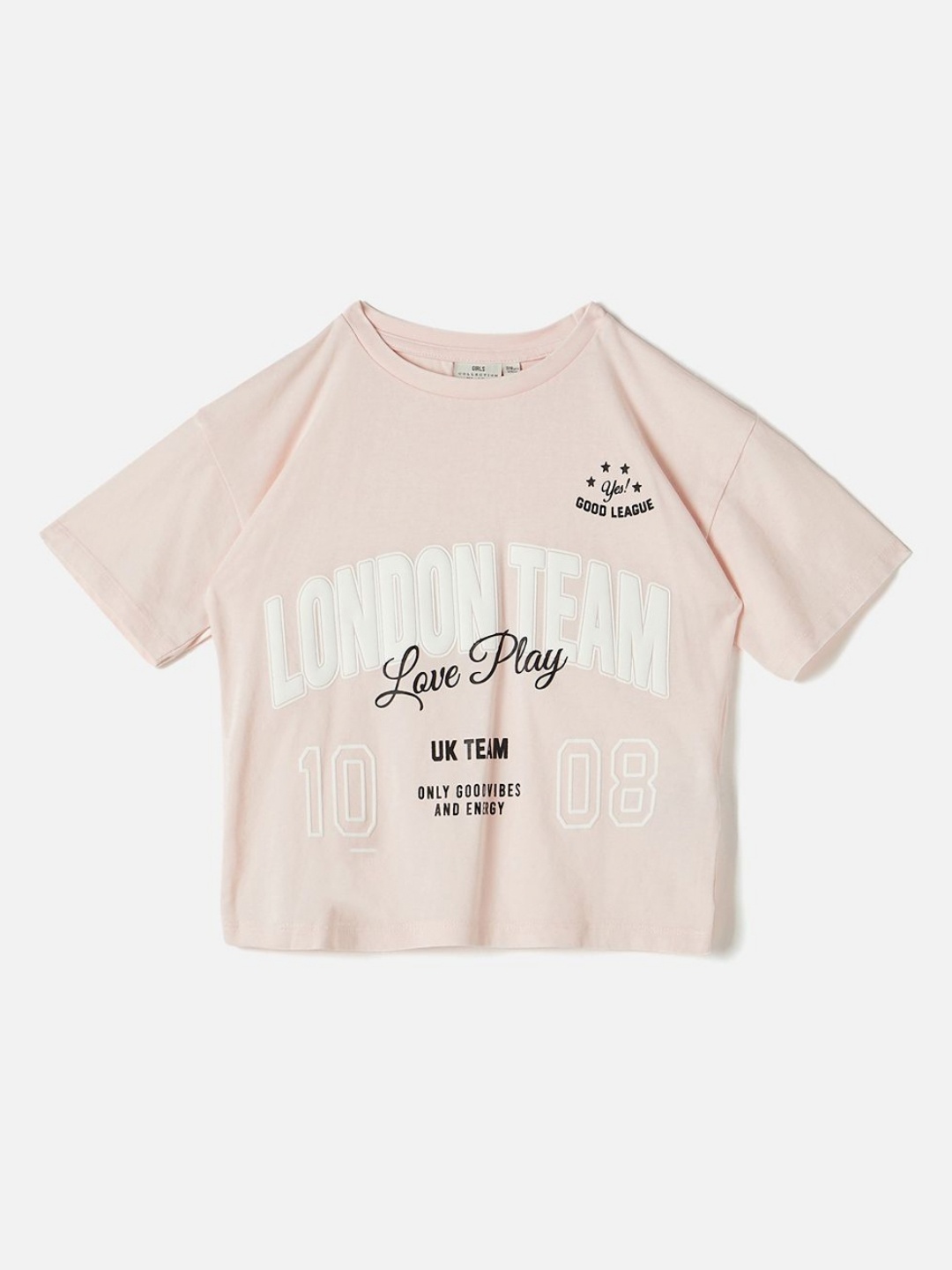 Juniors by Babyshop Girls Typography Printed Round Neck Cotton T-shirt, Peach