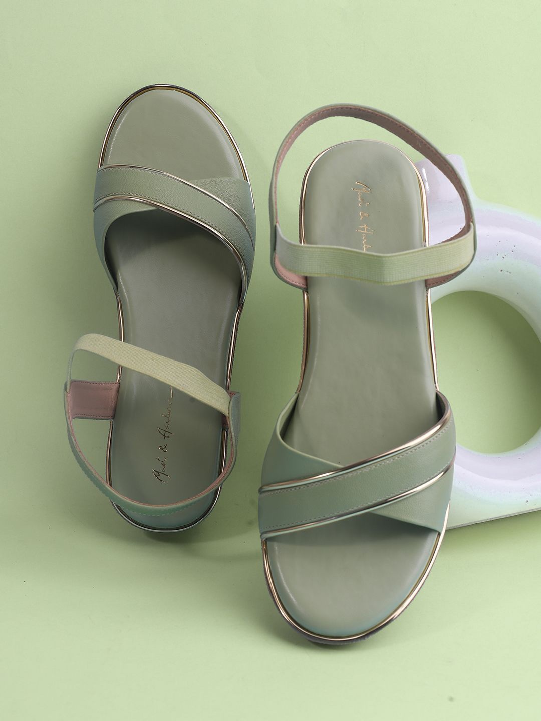

Mast & Harbour Women Open Toe Wedge Heel Backstrap Sandals, Sea green