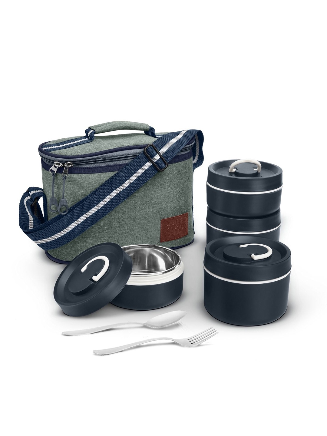 

Classic Essentials By Sanjeev Kapoor Black 4 Pieces Insulated Tiffin Set With Cutlery