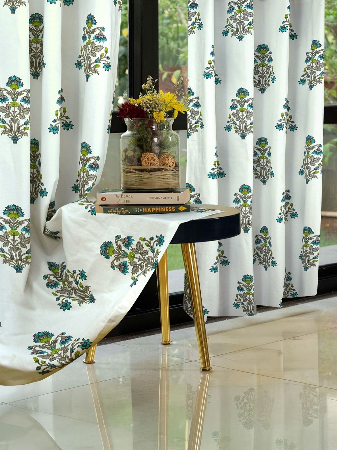 

Cortina White & Green Set of 2 Floral Door Curtain