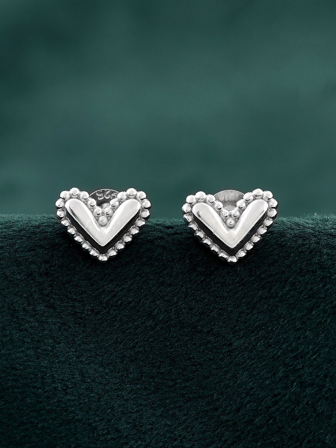 

Studio Voylla Sterling Silver Rhodium-Plated Heart Shaped Studs