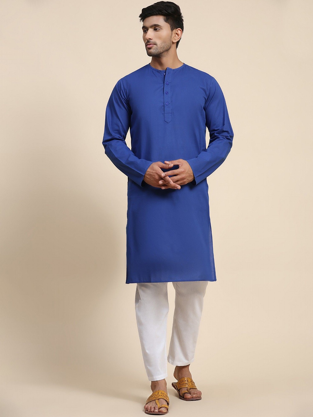 

Moda Rapido Round Neck Straight Pure Cotton Kurta With Pyjamas, Navy blue