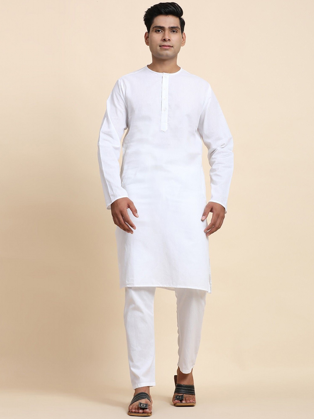 

Moda Rapido Round Neck Pure Cotton Kurta With Pyjamas, White