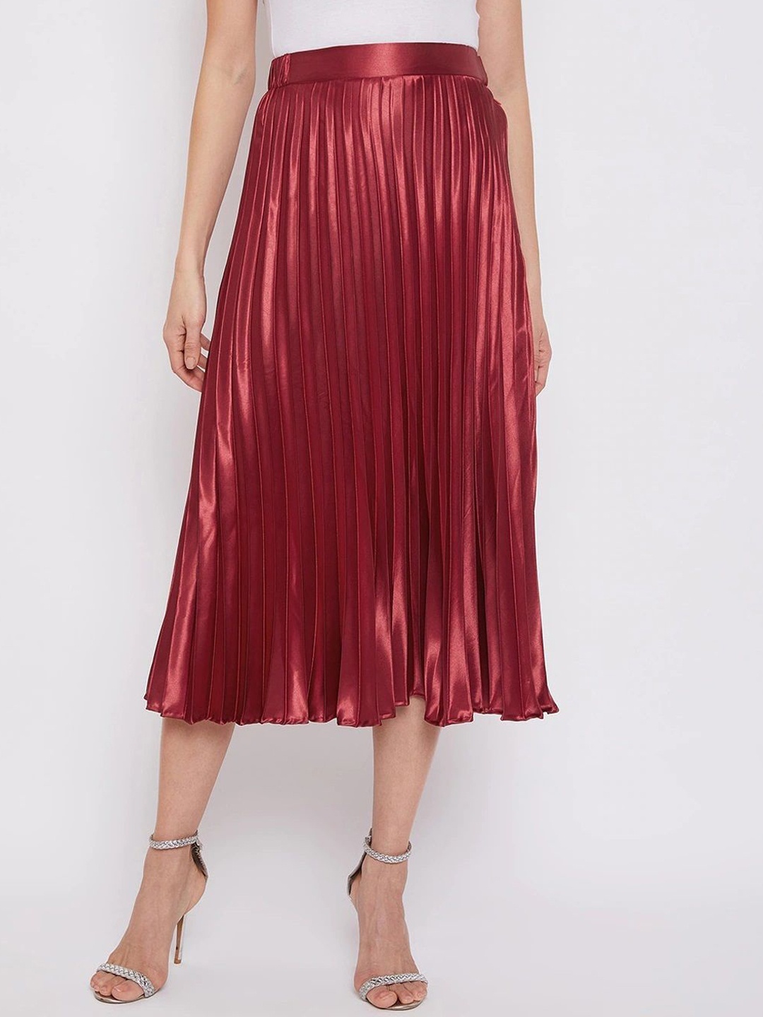 

ZWERLON Women Pleated A-Line Midi Skirts, Maroon