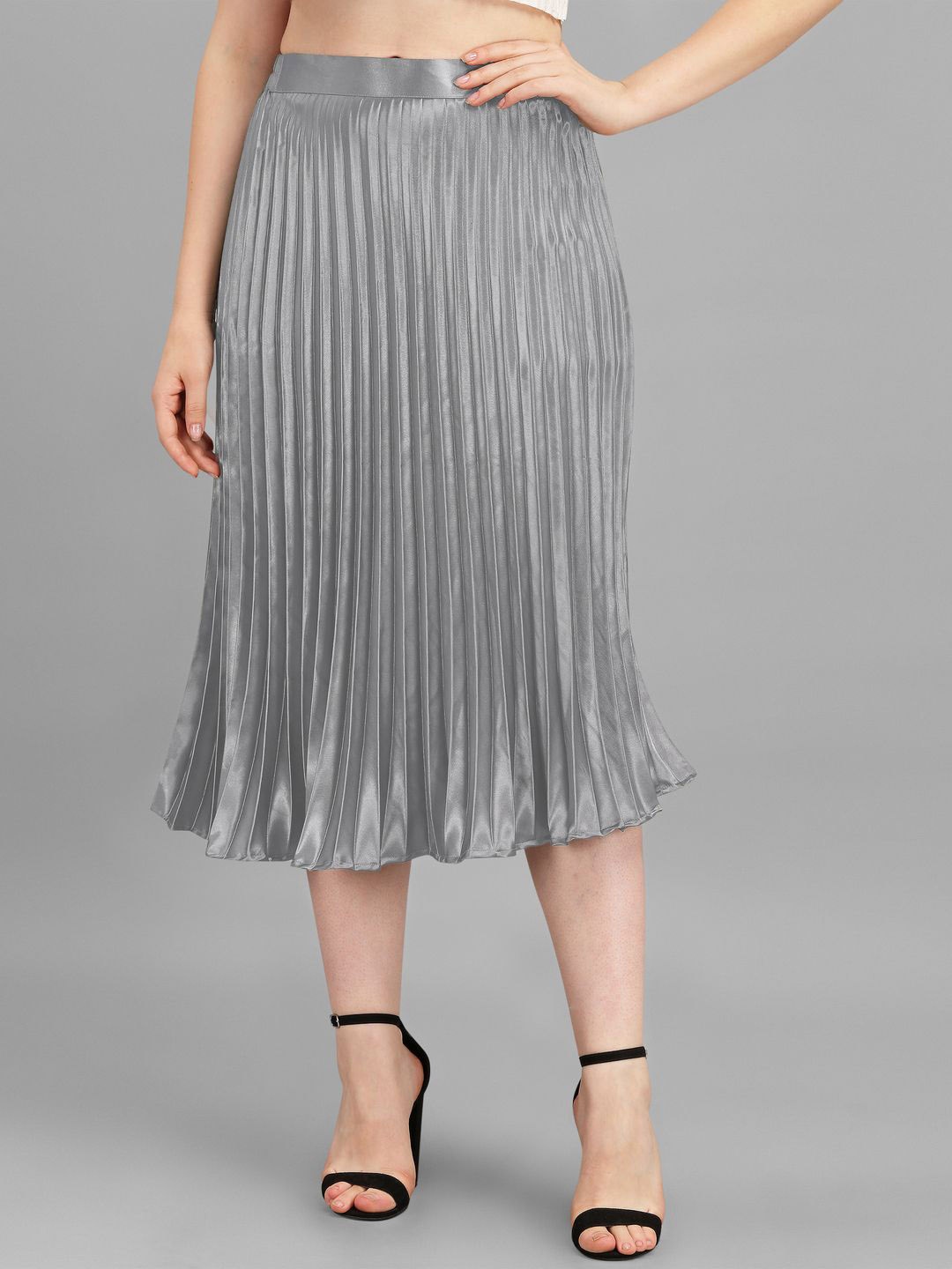 

ZWERLON Women A-Line Flared Maxi Skirt, Silver