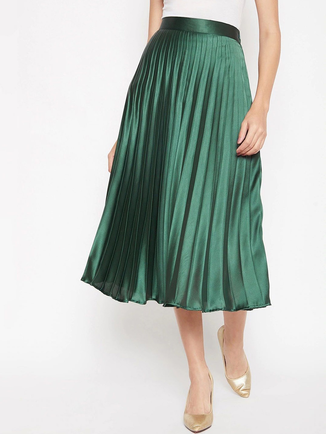 

ZWERLON A-Line Pleated Flared Maxi Skirts, Green