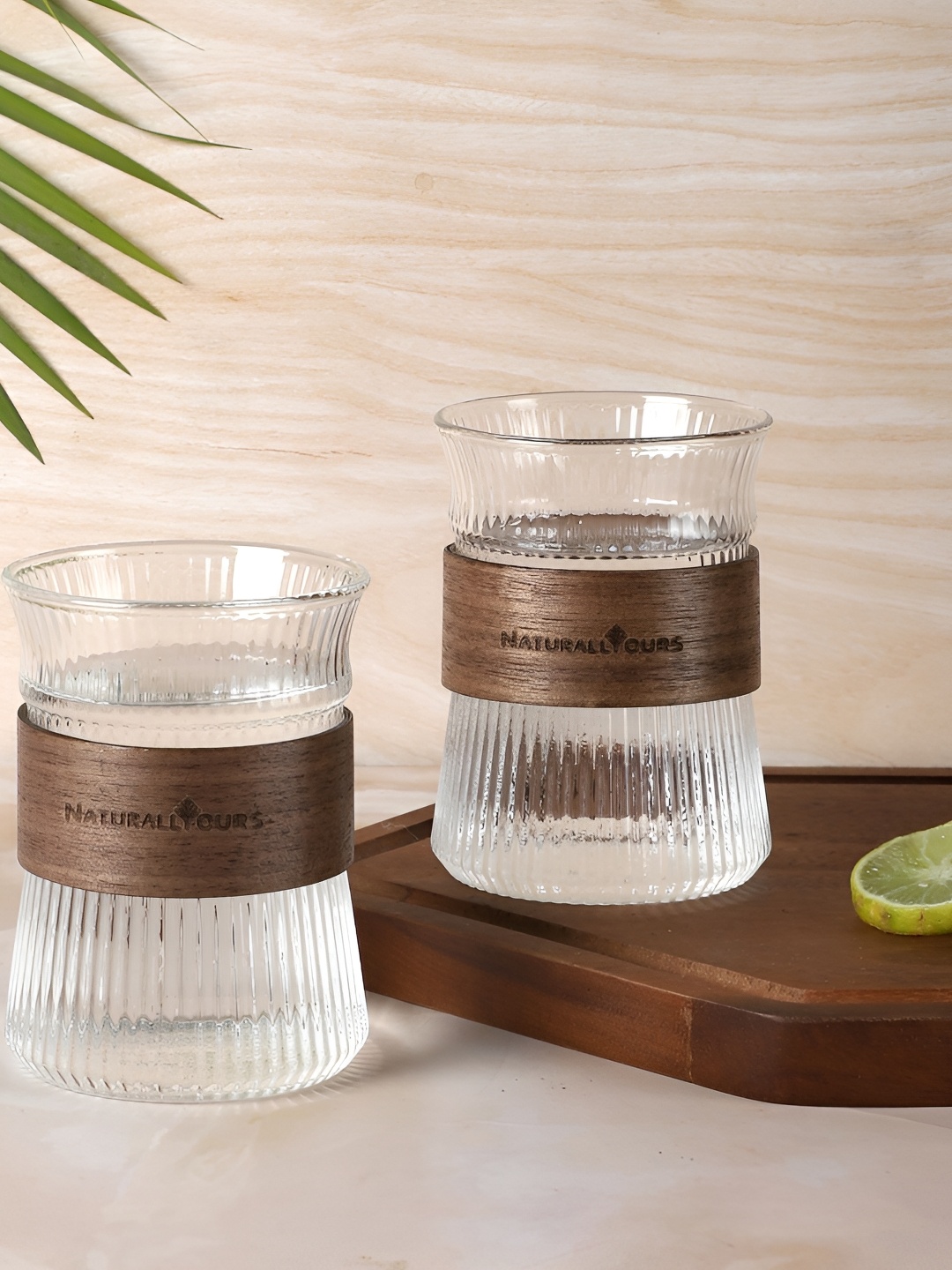 

NATURALLY YOURS Transparent & Brown 2 Pieces Textuted Glass Glossy Mug 280ml