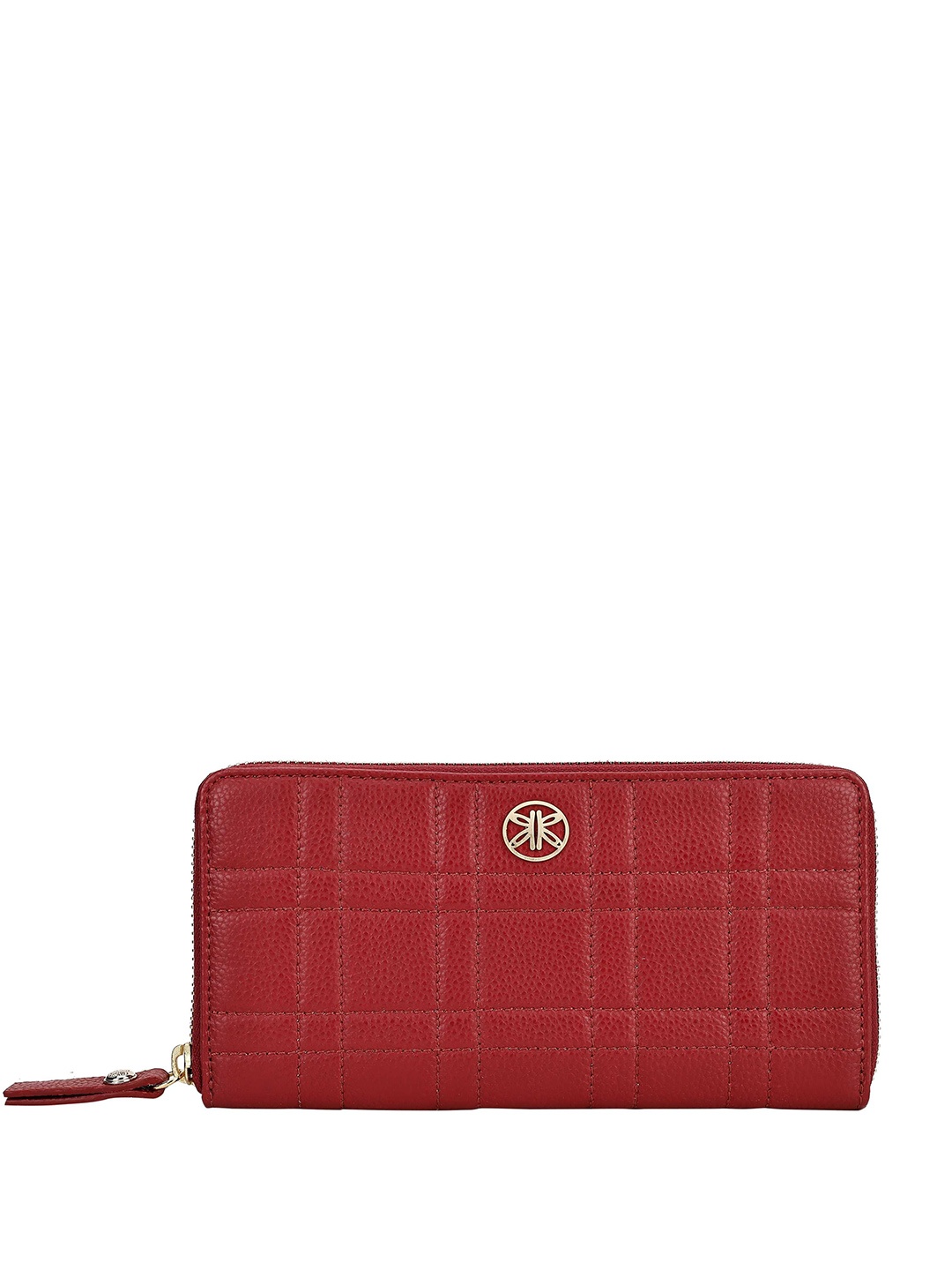 

RI2K LONDON Women Checked Leather Zip Around Wallet, Red