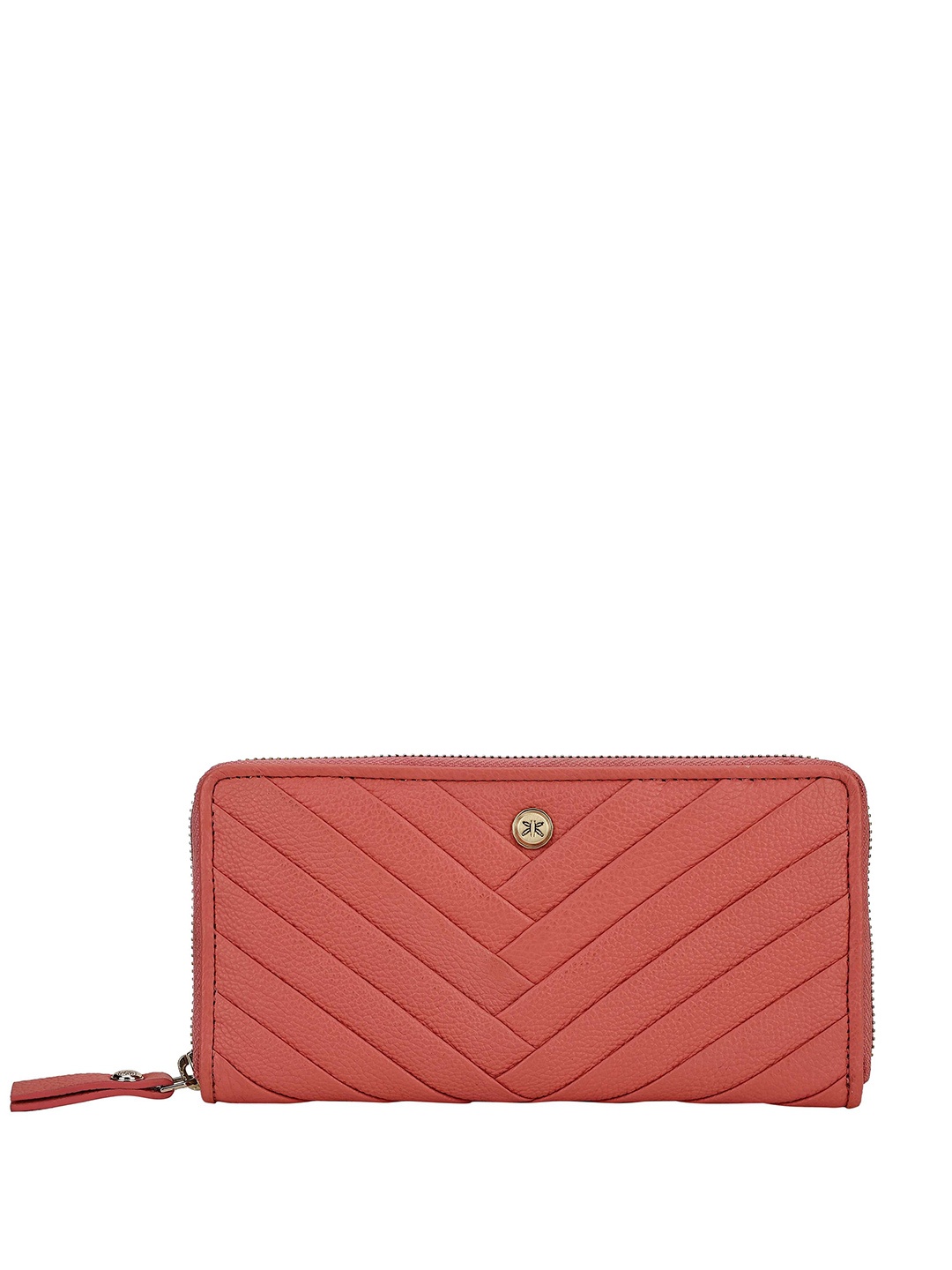 

RI2K LONDON Women Geometric Self Design Leather Zip Around Wallet, Coral