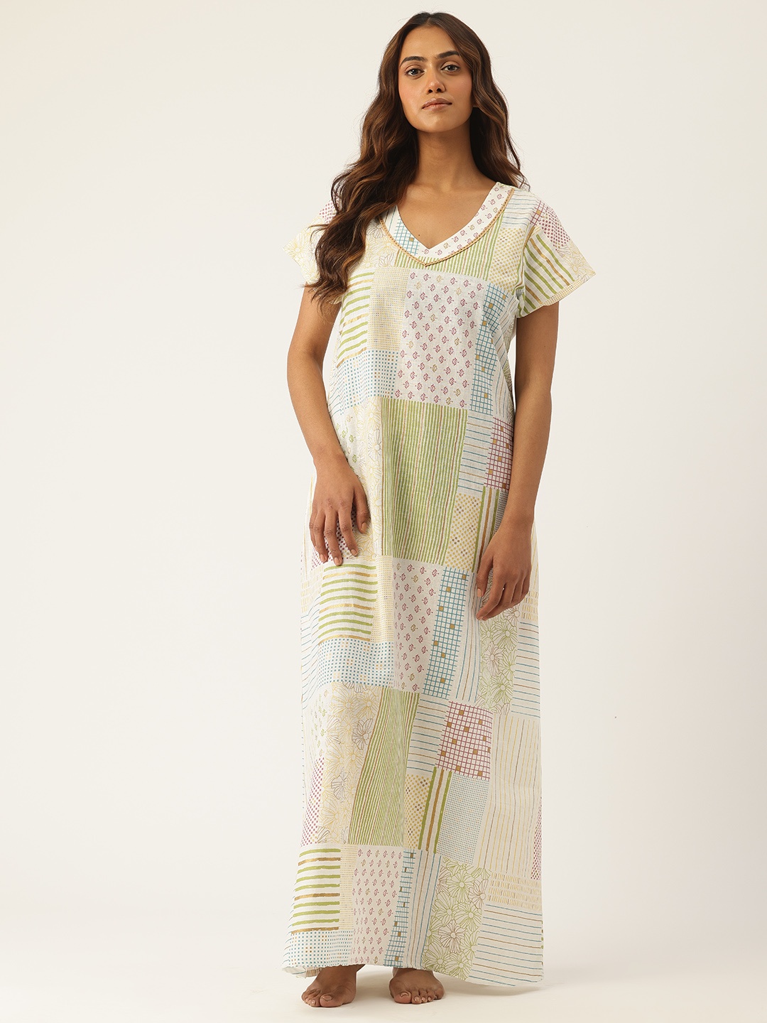 

ETC Printed Pure Cotton Maxi Nightdress, White