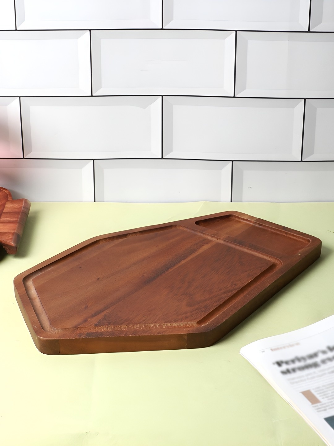 

NATURALLY YOURS Brown Hexagon Shaped Wooden Chopping Board