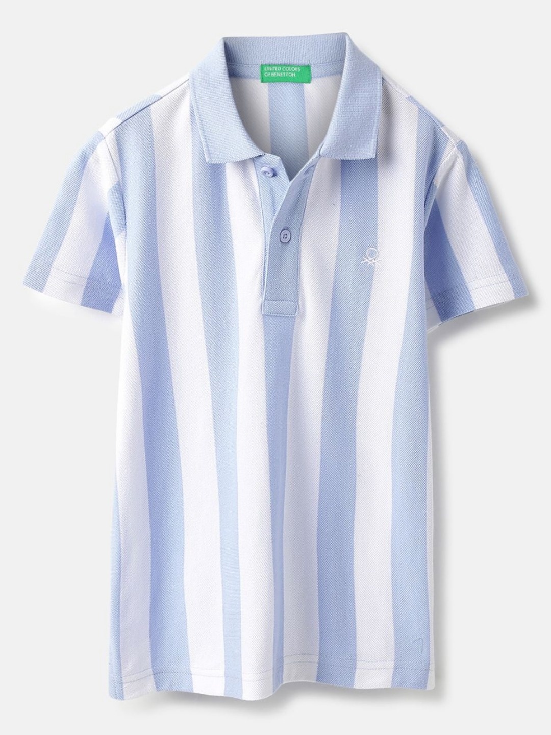 

United Colors of Benetton Boys Striped Polo Collar Pure Cotton T-shirt, Blue