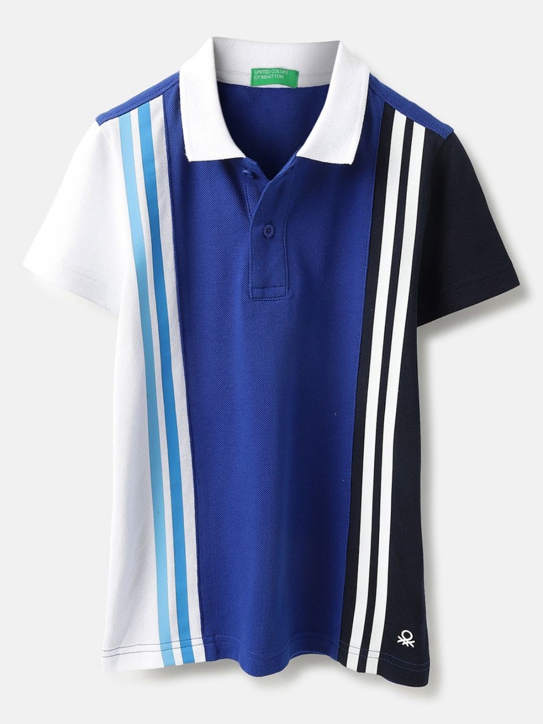 

United Colors of Benetton Boys Colourblocked Polo Collar Pure Cotton T-shirt, Blue