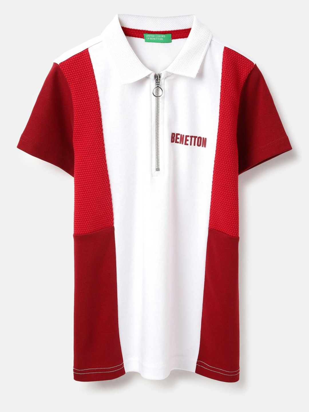

United Colors of Benetton Boys Colourblocked Polo Collar Pure Cotton T-shirt, White