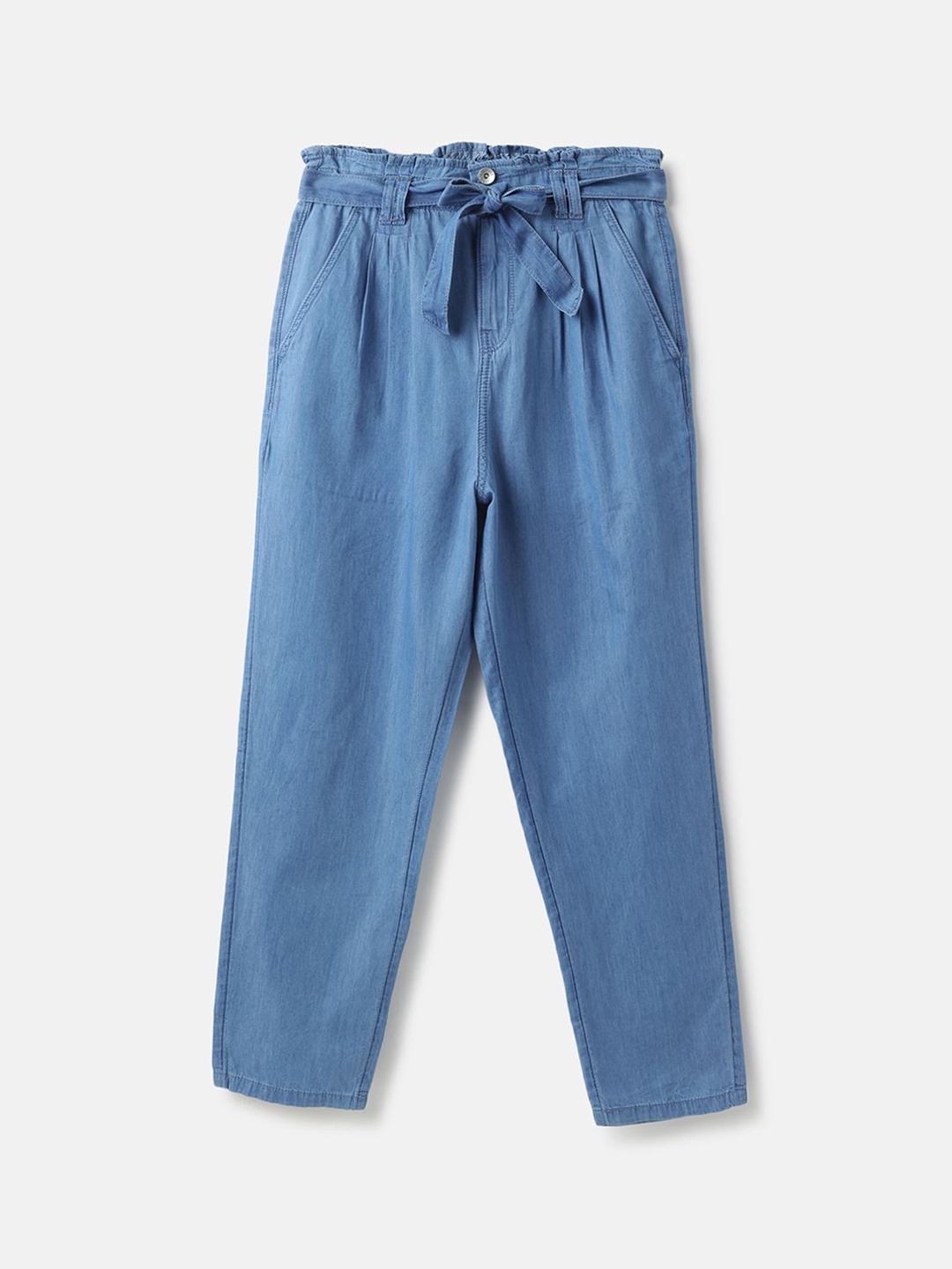 

United Colors of Benetton Girls Regular Fit Mid-Rise Cotton Pleated Trousers, Blue