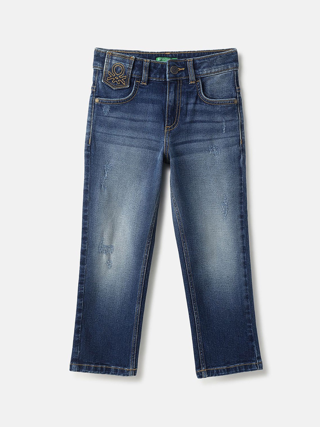 

United Colors of Benetton Boys Straight Fit Low Distress Light Fade Jeans, Blue