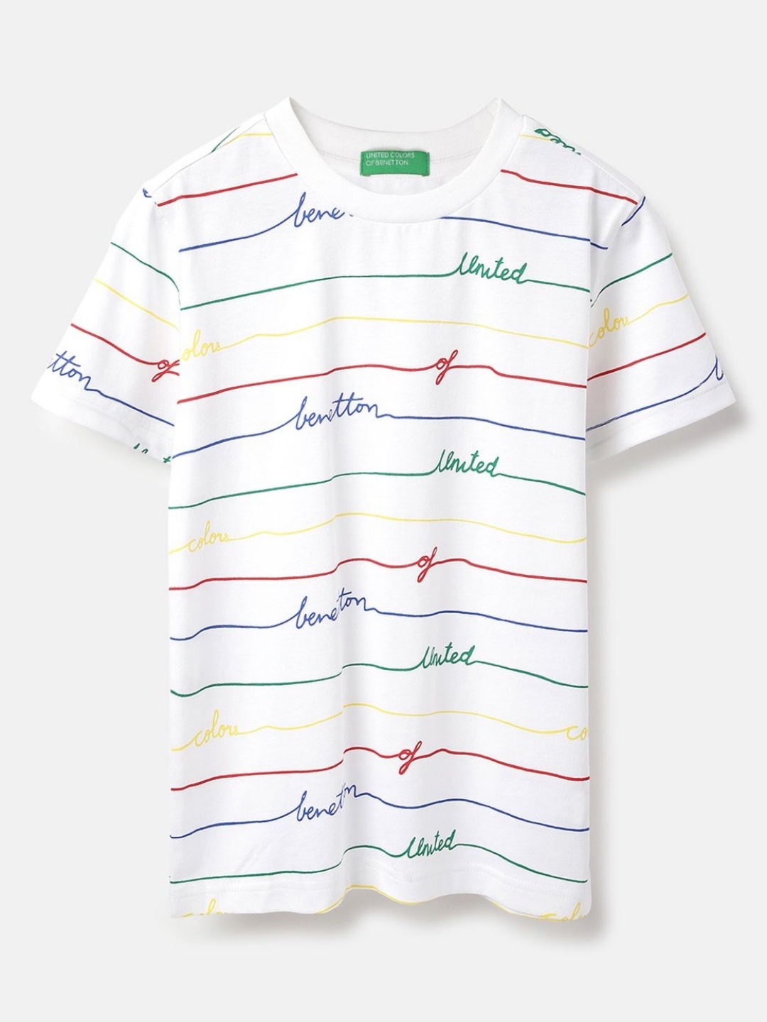 United Colors of Benetton Boys Striped Round Neck Pure Cotton T-shirt, White