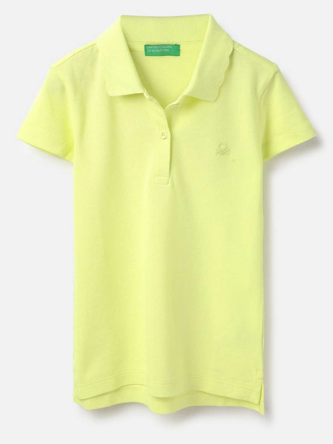 

United Colors of Benetton Girls Solid Polo Collar Pure Cotton T-shirt, Lime green