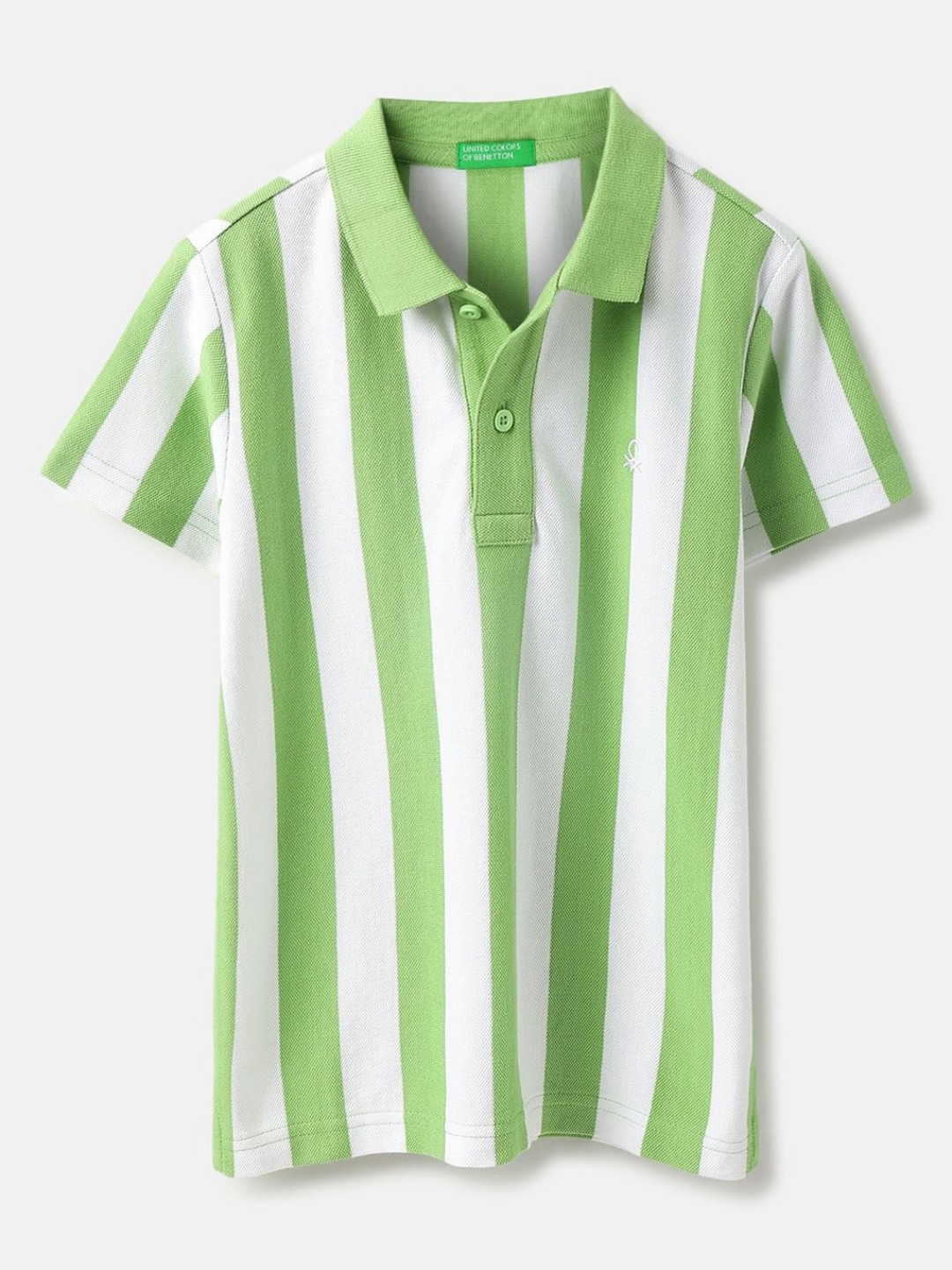 

United Colors of Benetton Boys Striped Polo Collar Pure Cotton T-shirt, Green