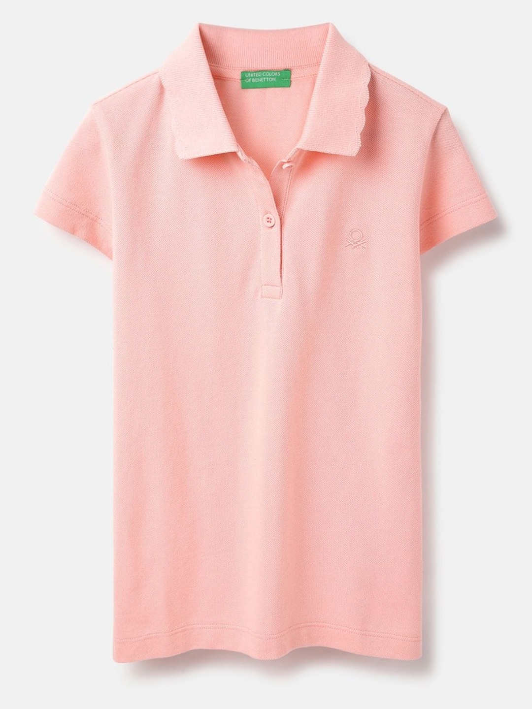 

United Colors of Benetton Girls Solid Polo Collar Pure Cotton T-shirt, Peach