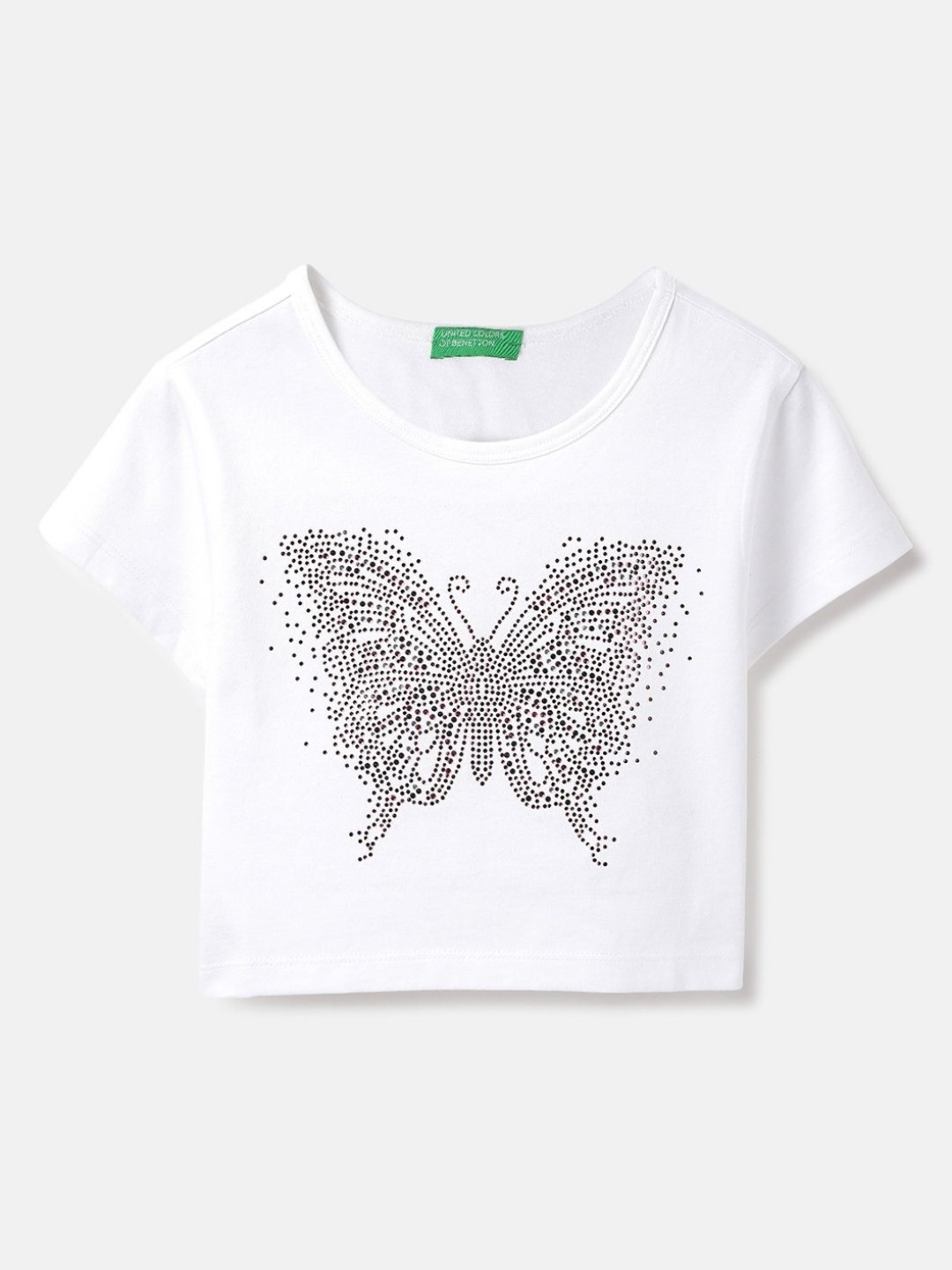 

United Colors of Benetton Girls Graphic Printed Round Neck Pure Cotton T-shirt, White