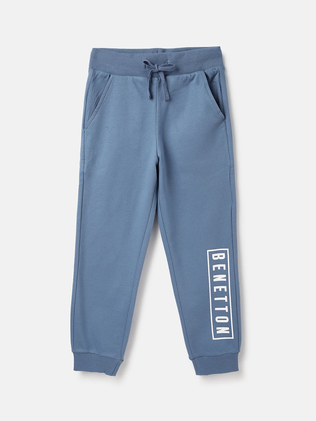 

United Colors of Benetton Boys Printed Pure Cotton Mid-Rise Joggers, Blue