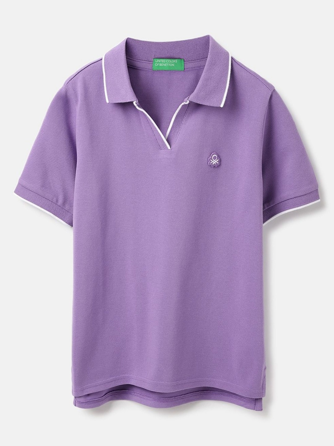 

United Colors of Benetton Boys Solid Polo Collar Cotton T-shirt, Purple
