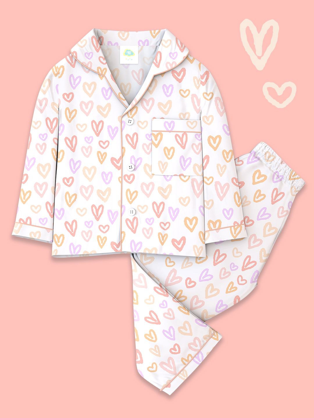 

Fancy Fluff Girls Printed Pure Cotton Night suit, Beige