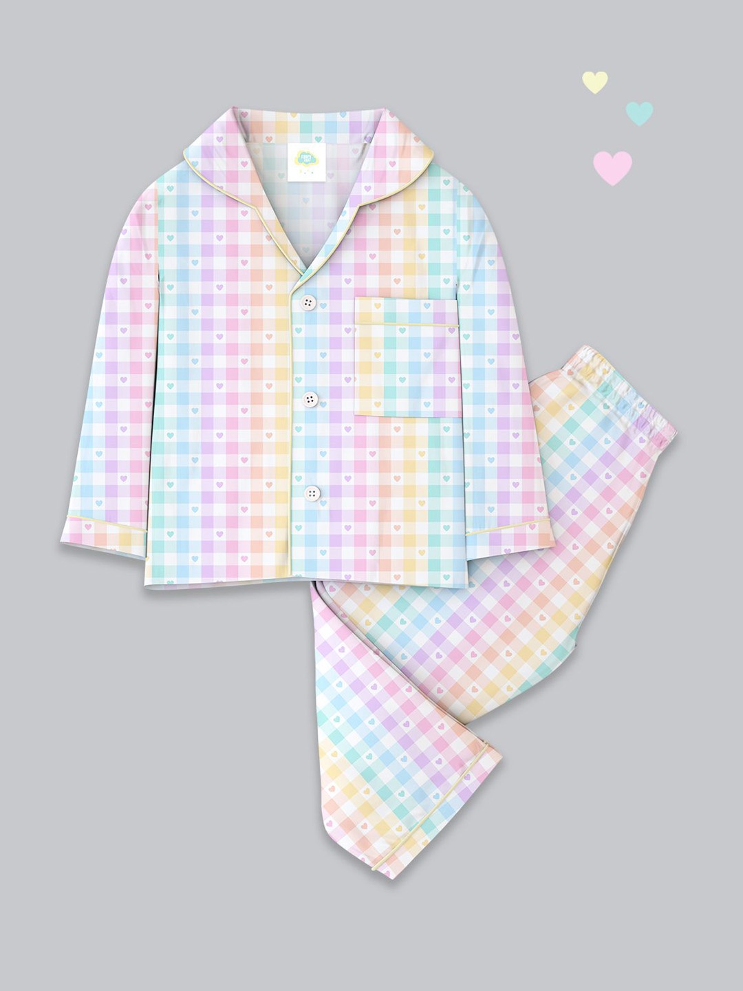 

Fancy Fluff Girls Pure Cotton Checked Night suit, Blue