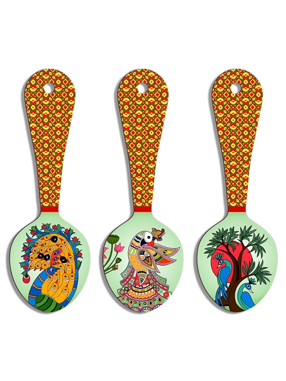 

SEHAZ ARTWORKS Green & Yellow 3 Pieces Ethnic Motifs Printed Wooden Decor Wall Hangings