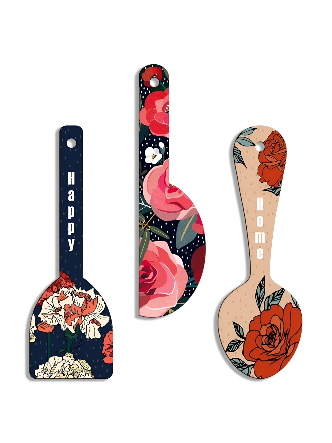 SEHAZ ARTWORKS Beige & Pink 3 Pieces Floral Printed Wooden Decor Wall Hangings