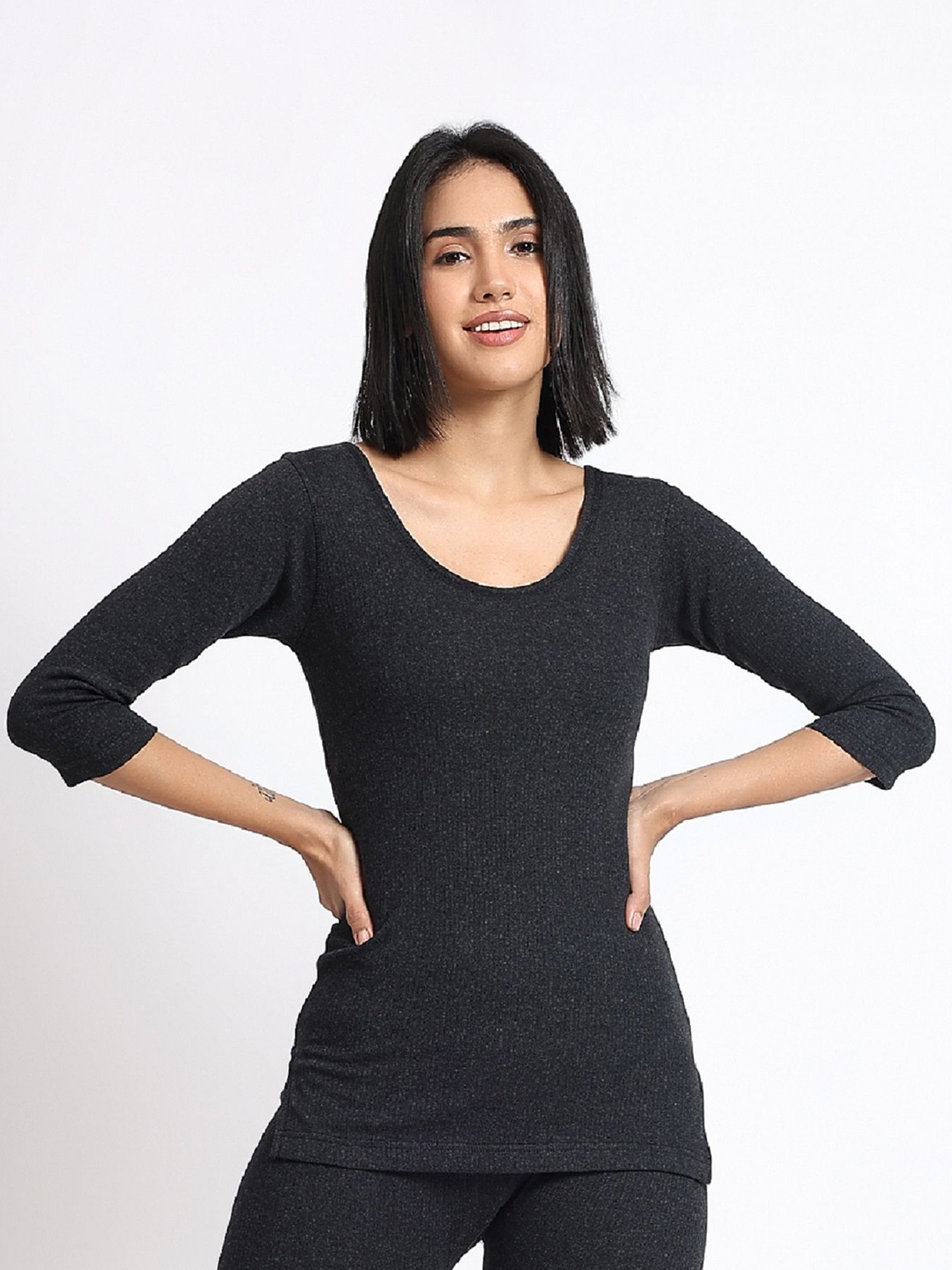 

T.T. Women Cotton Rich With Elastomeric Finish Thermal Top, Black