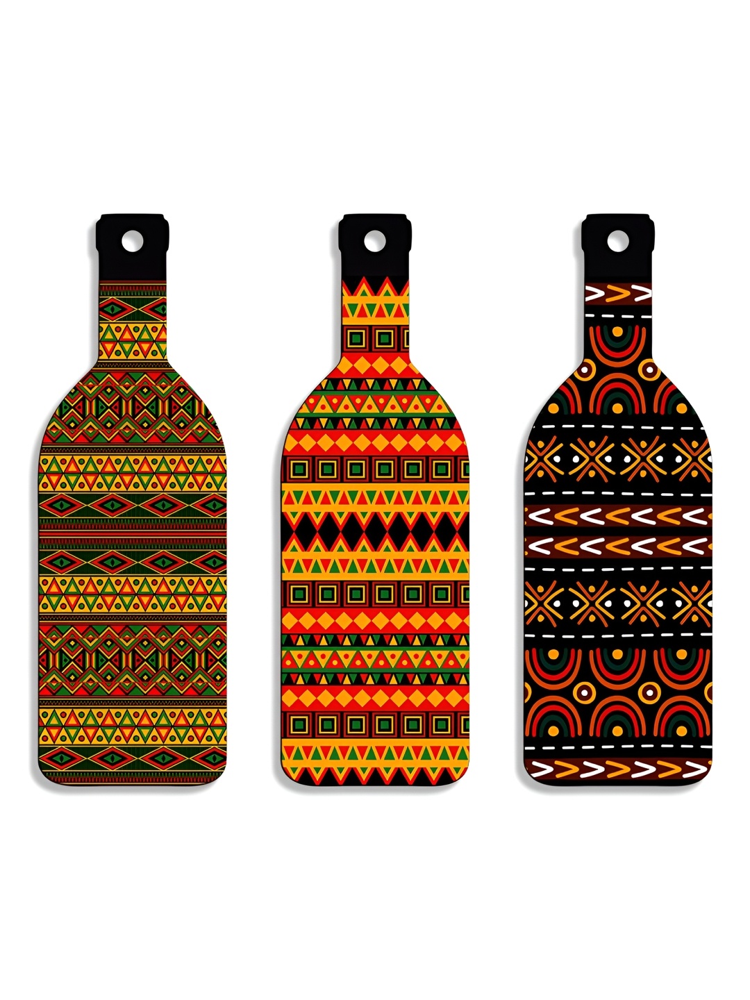 

SEHAZ ARTWORKS Black & Yellow 3 Pieces Ethnic Motifs Printed Wooden Decor Wall Hangings