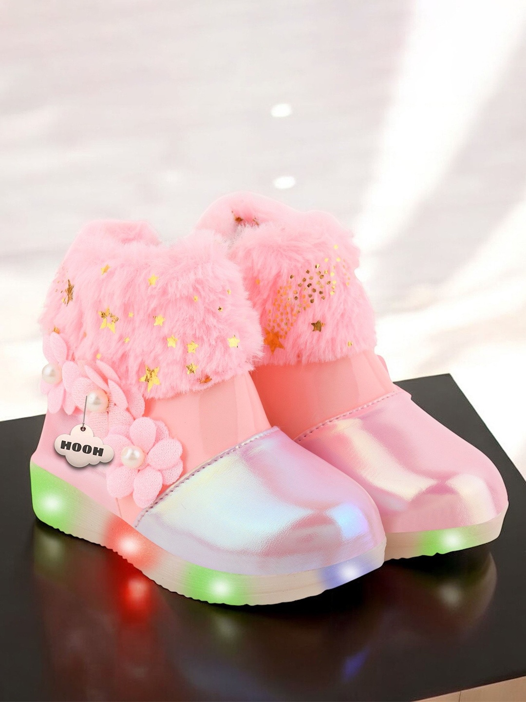 

HOOH Now Comfort in Fashion Girls Mid-Top Chelsea Boots With LED lights, Pink