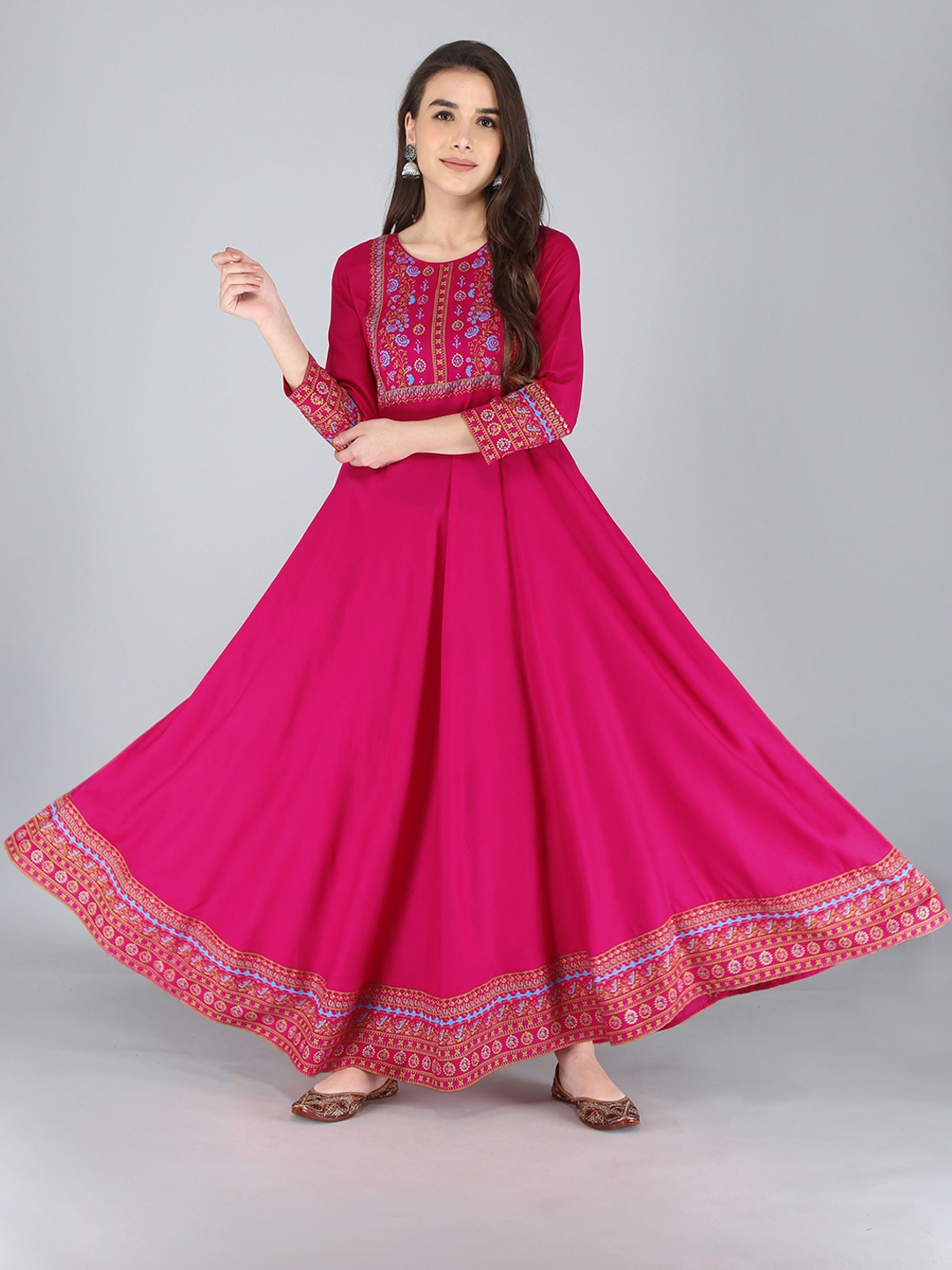 

AJ ART Floral Printed Empire Tie-Up Neck Anarkali Kurta, Pink