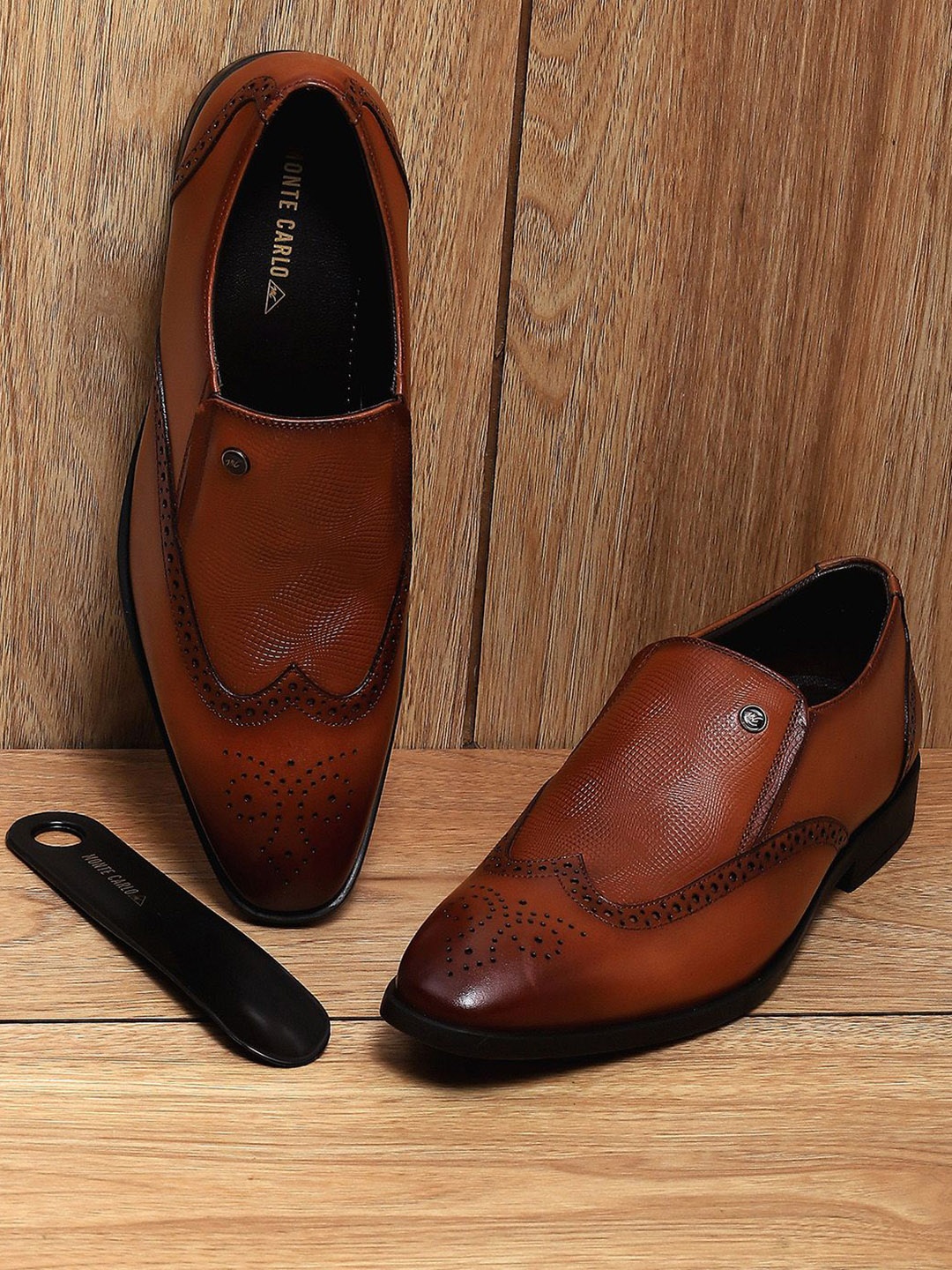 

Monte Carlo Men Leather Formal Slip On Shoes, Tan
